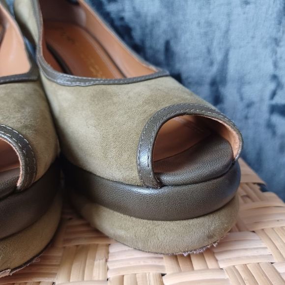 Tory Burch  Green 70s Peep Toe Leather & Suede Platform Pumps 9.5 M - Picture 7 of 10